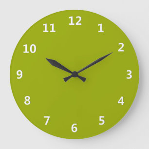 Grande Horloge Ronde Solid Limeade Green with White Numbers Wall Clock