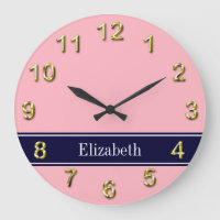 Solid Pink, Navy Blue Ribbon Nom Monogram