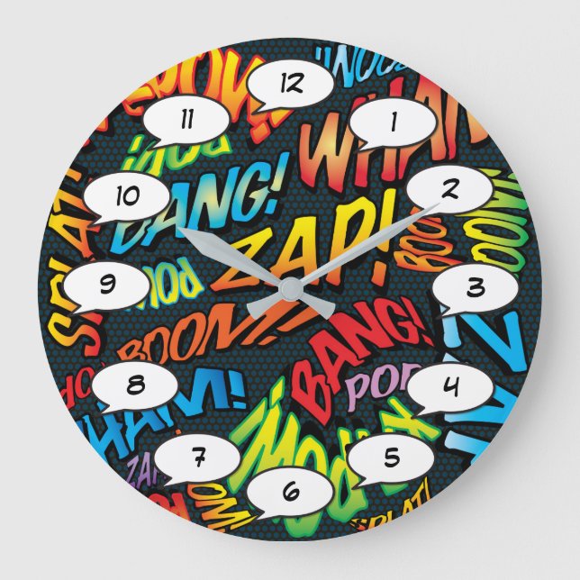 Grande Horloge Ronde Sons de bande dessinée rétro amusants d'art pop (Recto)