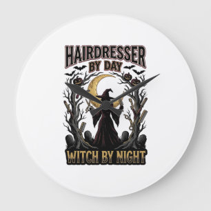 Grande Horloge Ronde Sorcière Coiffeuse Halloween Styliste de Jour Desi