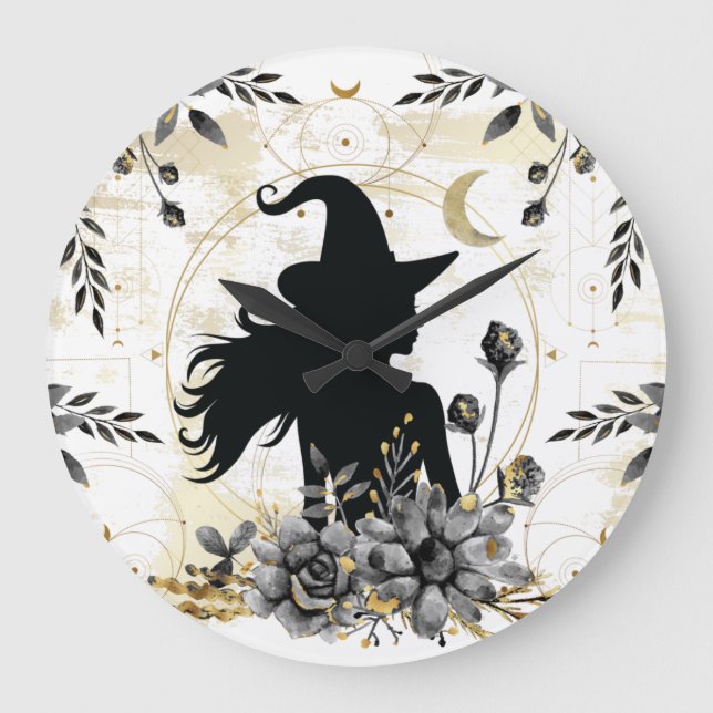 Grande Horloge Ronde Sorcière contemporaine d'Halloween 3 (Recto)