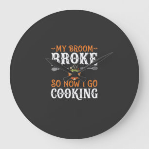 Grande Horloge Ronde Sorcière d'Halloween Cuisine Balai Cassé Conceptio