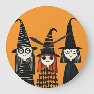 Grande Horloge Ronde Sorcières Fantaisistes Halloween Mignon et Effraya