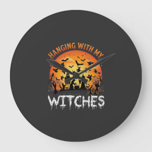 Grande Horloge Ronde Sorcières suspendues Halloween Lune Chauves-souris