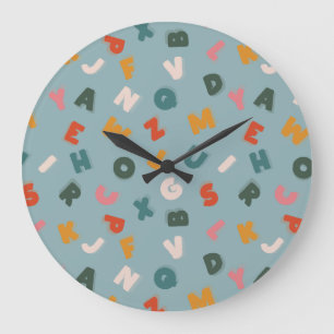 Grande Horloge Ronde soupe alphabetique retro pour enfants