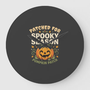 Grande Horloge Ronde Sourire de patch de citrouille d'Halloween