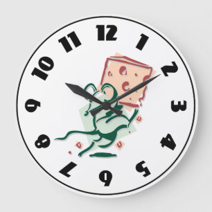 Grande Horloge Ronde Souris Volant du Fromage Drôle Rongeur Mignon