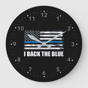 Grande Horloge Ronde Soutenez le Thin Blue Line drapeau USA MAGA WWG1WA