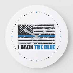 Grande Horloge Ronde Soutenez le Thin Blue Line drapeau USA MAGA WWG1WA