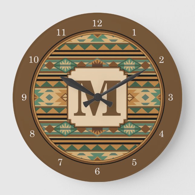 Grande Horloge Ronde Southwest Design Green Brown personnalisé (Recto)