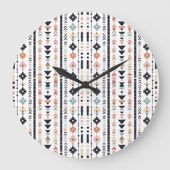 Grande Horloge Ronde Southwestern Navajo Inspired Geometric Cream Teal  (Recto)