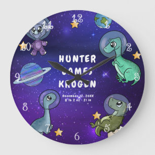 Grande Horloge Ronde Space Dinosaures Galaxy Planètes Étoiles Baby Nurs