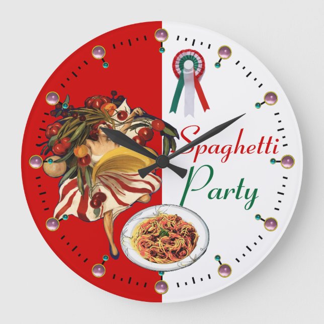 GRANDE HORLOGE RONDE SPAGHETTI PARTY DANCE, CUISINE ITALIENNE ET TOMATE (Recto)