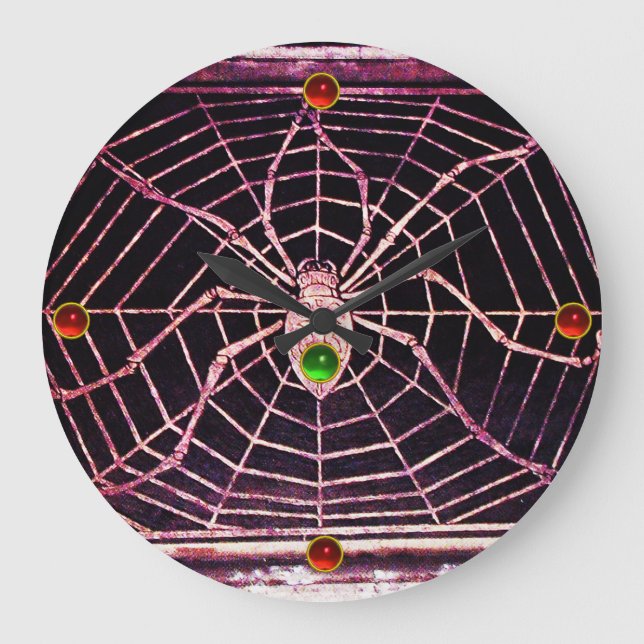 Grande Horloge Ronde SPIDER AND WEB Red Ruby , Green Emerald Gems Black (Recto)