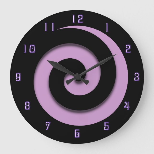 Grande Horloge Ronde Spirale hypnotique pourpre avec chiffres pourpres  (Recto)