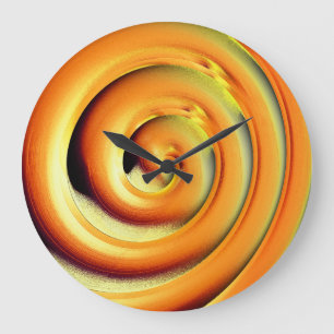 Grande Horloge Ronde spirale orange brillante sur le noir