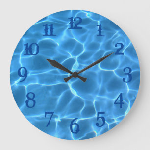 Grande Horloge Ronde Splash Deep Blue Numbers Piscine Aqua