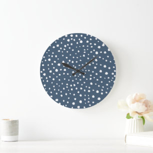 Grande Horloge Ronde Spots Dalmatiens Bleus Marine, Points Dalmatiens, 