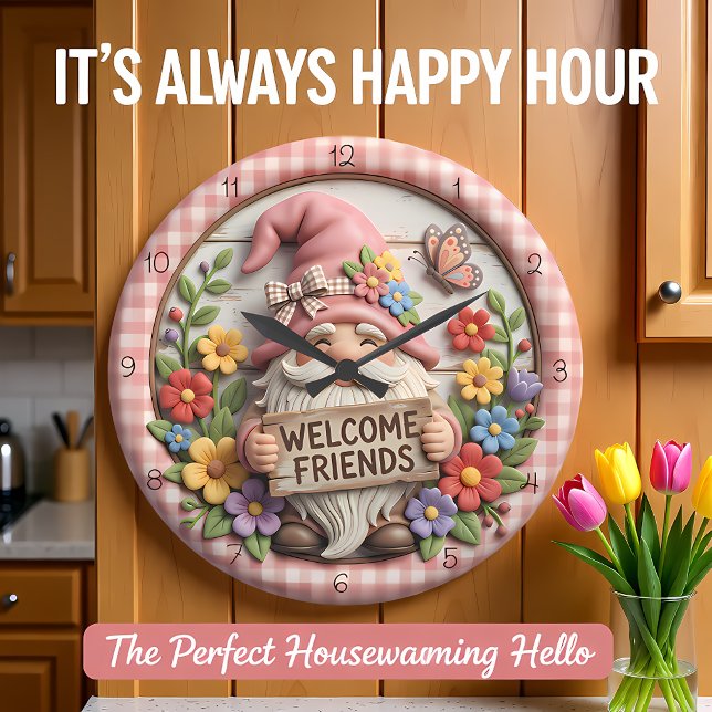 Grande Horloge Ronde Spring Gnome Welcome Friends (Créateur téléchargé)