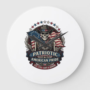 Grande Horloge Ronde Squelette Cowboy Patriotique Squelette Dark Patrio