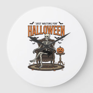 Grande Horloge Ronde Squelette d'Halloween attendant drôle Vintage_1