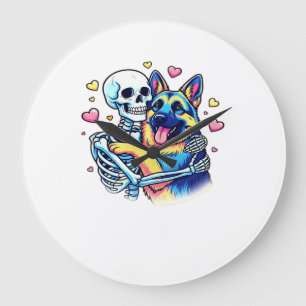 Grande Horloge Ronde Squelette étreignant un berger allemand � Unique g
