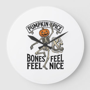 Grande Horloge Ronde Squelette Spice Pumpkin Vintage Danse Halloween Sh