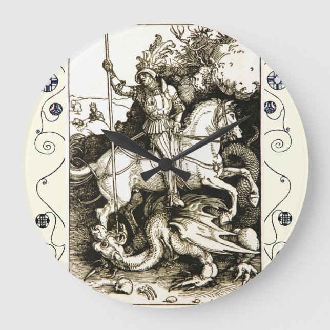 Grande Horloge Ronde ST. GEORGE ET DRAGON , Blanc noir (Recto)