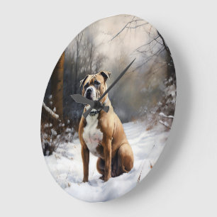 Grande Horloge Ronde Staffordshire Bull Terrier Qu'il neige Noël