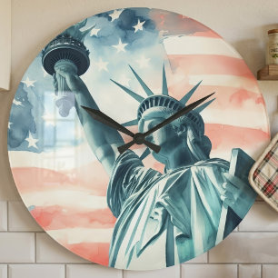 Grande Horloge Ronde Statue de la Liberté avec drapeau américain