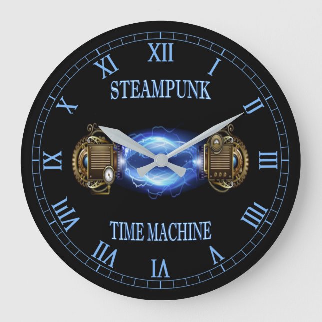 Grande Horloge Ronde Steampunk ~ Blue Wave électronique ~ Machine à voy (Recto)