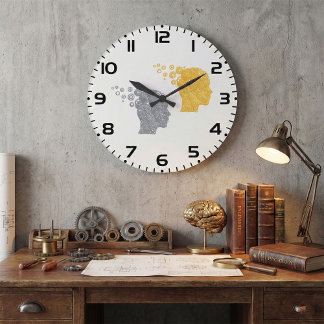Grande Horloge Ronde Steampunk Brain Power Cogwheel Heads