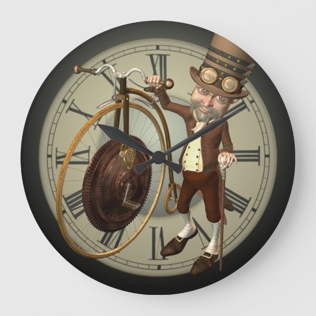 Grande Horloge Ronde Steampunk Penny Farthing (Recto)