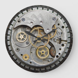 Grande Horloge Ronde SteamPunk Wall Clock, Silver Clock, Acrylic Clock