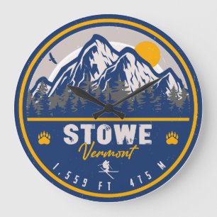 Grande Horloge Ronde Stowe Mountain Vermont Retro Sunset Ski Souvenir