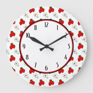 Grande Horloge Ronde Strawberry Flowers Retro Kitchen Wall Clock