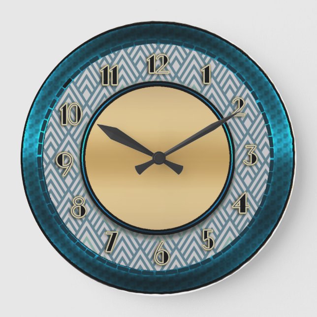 Grande Horloge Ronde Style Art Déco Bleu (Recto)