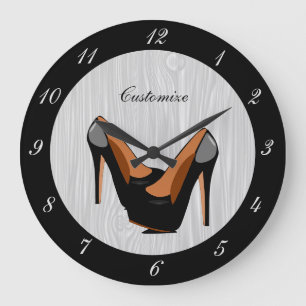 Grande Horloge Ronde Style Chic Noir Blanc Haut talons Mode