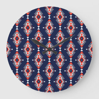 Grande Horloge Ronde Style ethnique, motif sans couture géométrique.