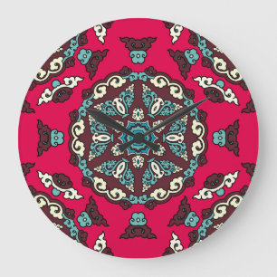 Grande Horloge Ronde Style ethnique, vintage texture décorative sans so