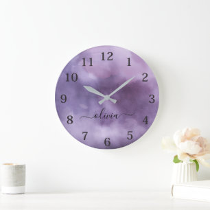 Grande Horloge Ronde Style gothique noir cool clair violet