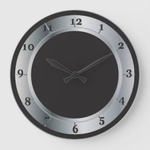 Grande Horloge Ronde Style industriel noir et argenté