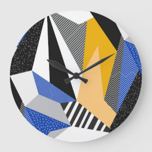 Grande Horloge Ronde Style Memphis : Collage géométrique créatif.