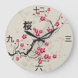 Grande Horloge Ronde Style oriental Sakura Cherry Blossom Art