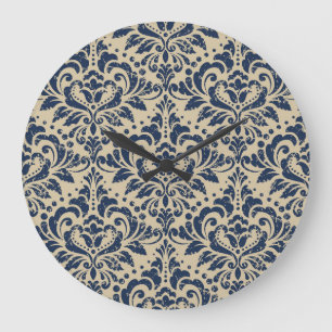 Grande Horloge Ronde Style Rétro : Abstrait Floral sans joint