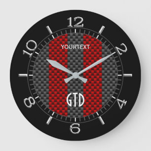 Grande Horloge Ronde Style rouge personnalisé de carbone emballant des