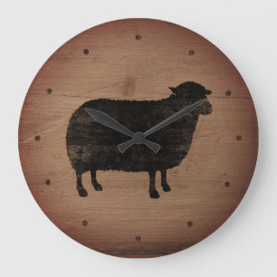 Grande Horloge Ronde Style rustique de silhouette de moutons noirs