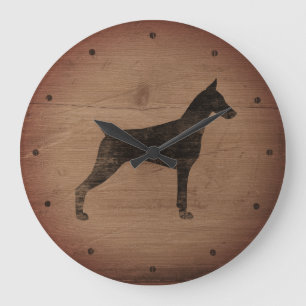Grande Horloge Ronde Style rustique de silhouette de Pinscher de