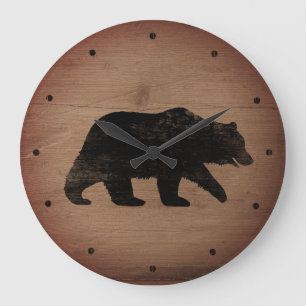 Grande Horloge Ronde Style rustique de silhouette d'ours gris