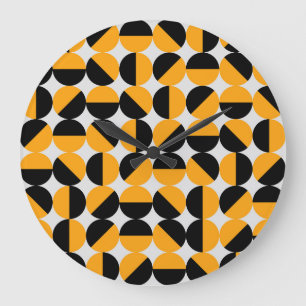 Grande Horloge Ronde Style seventies, demi-cercles géométriques.